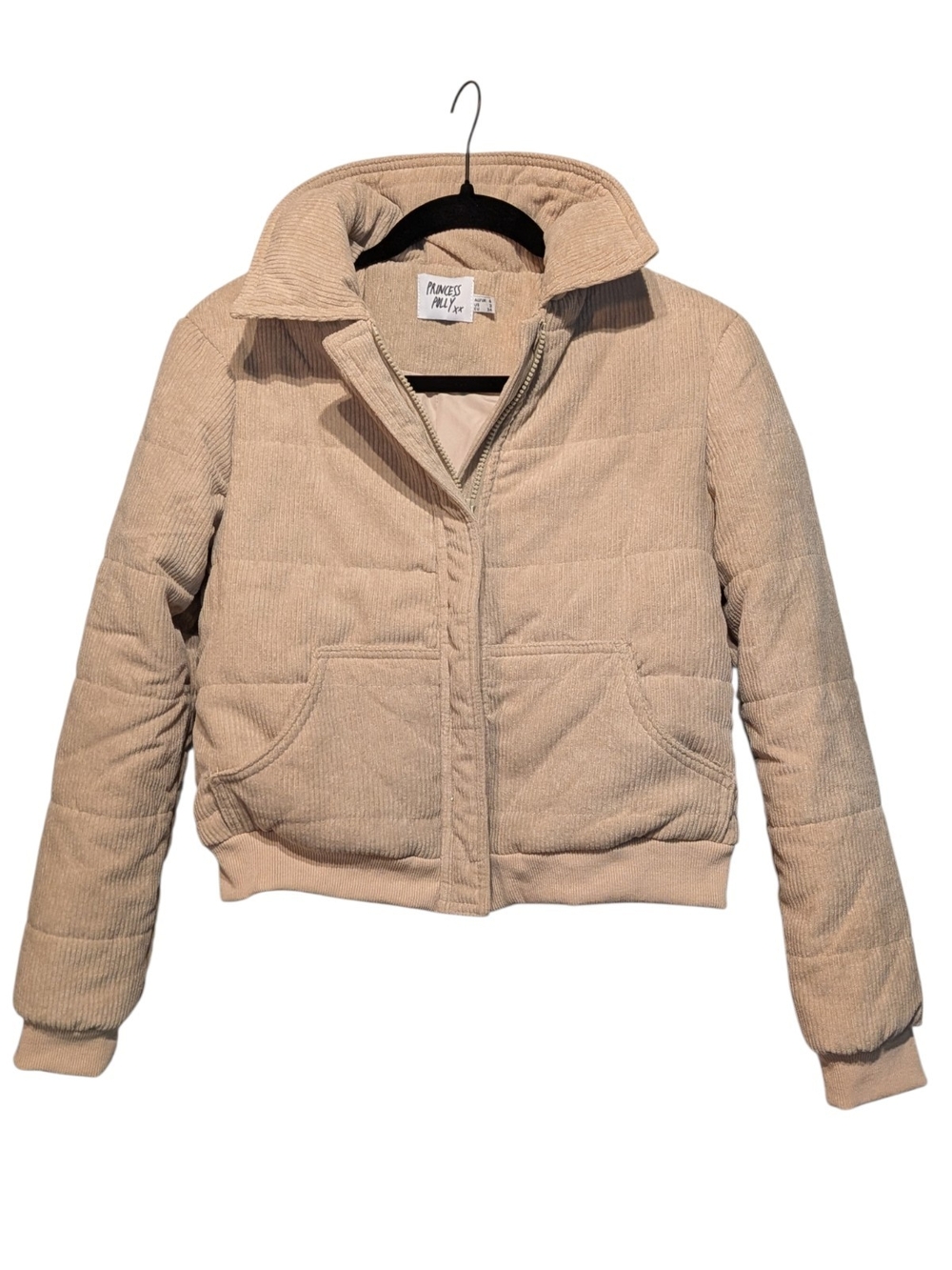 Princess Polly Beige Corduroy Quilted Puffer Jacket